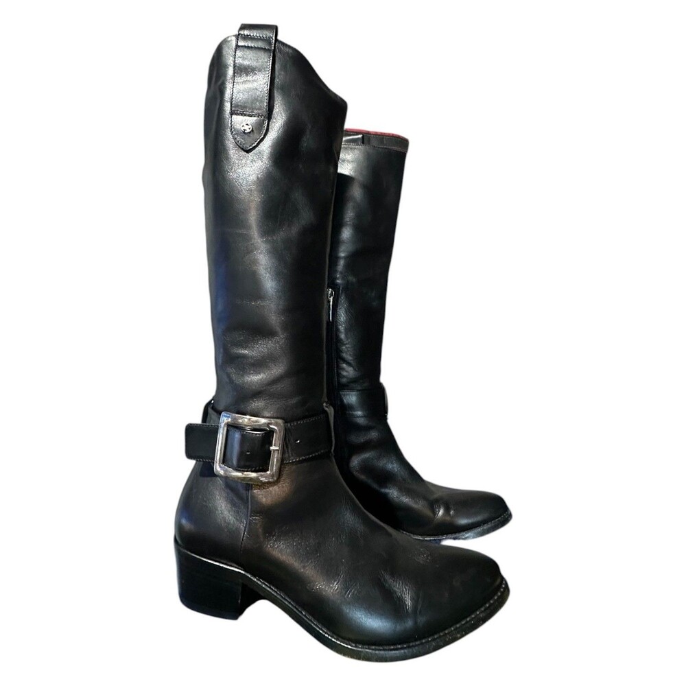 Capezzani Buckle Riding Leather Boots Women 38/ 8.5 Made In Italy Side Zip Glam